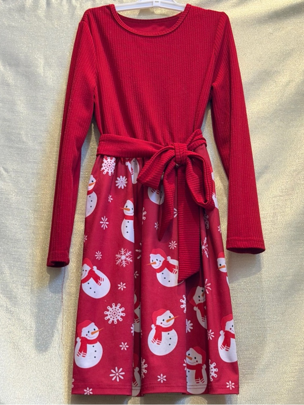 Red Holiday Snowman Tie-Waist Dress